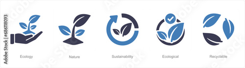 A set of 5 ecology icons as ecology, nature, sustainability
