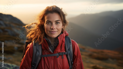 woman poses hiking at sunrise in the mountains © sema_srinouljan