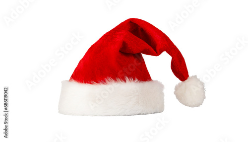 Red santa claus hat isolated, transparent background