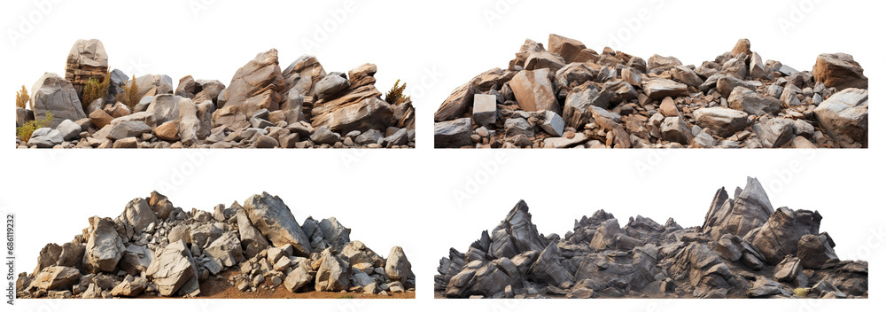 Set of rocky rugged landscape with stones, cut out Set of rocky rugged landscape with stones, cut out