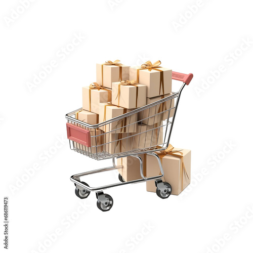 3d Shopping Trolley With Parcel Boxes isolated on transparent background