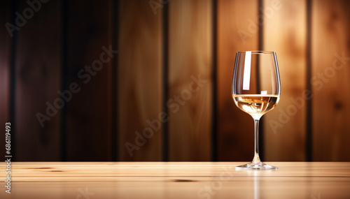 Elegant glass of white wine on dark wooden background. Wine industry concept. Generative AI