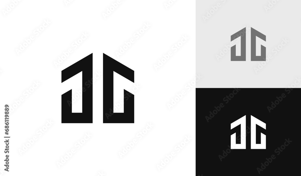 Letter JG initial with house shape logo design