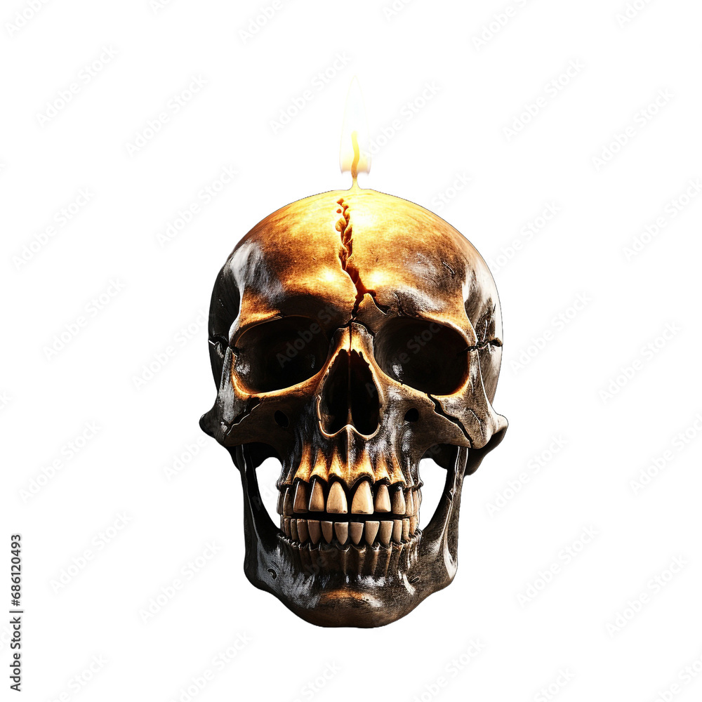 Obraz premium 3d Skull With Burning Candle Halloween Holiday isolated on transparent background