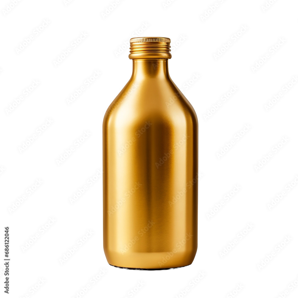 A bottle of gold color is shown isolated on transparent background A bottle of gold color is shown isolated on transparent background