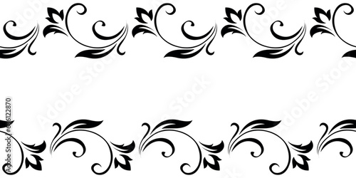 Bilde på lerret Vintage frame, border of stylized leaves, flowers and curls in black lines on white background