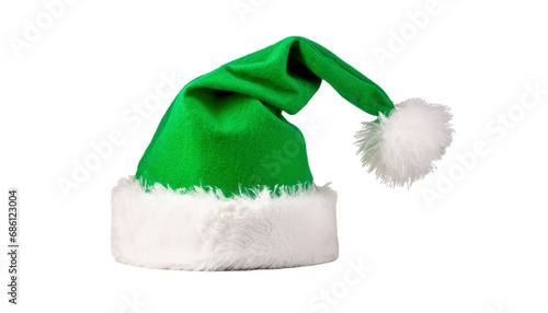 Green santa claus hat isolated, transparent background