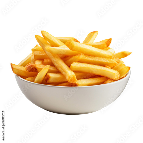 A bowl of french fries isolated on transparent background