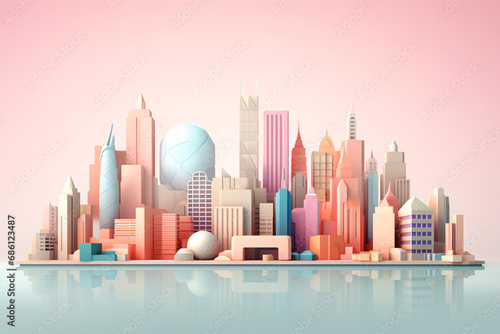Futuristic Minimal Cityscape Geometric with Pastel Color