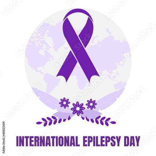 Purple awareness ribbon, international epilepsy day February 13th poster or banner, vector illustration