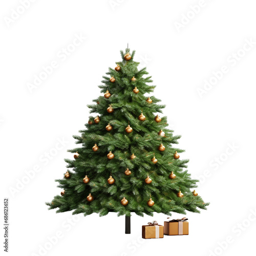 A christmas tree with a star on it isolated on transparent background