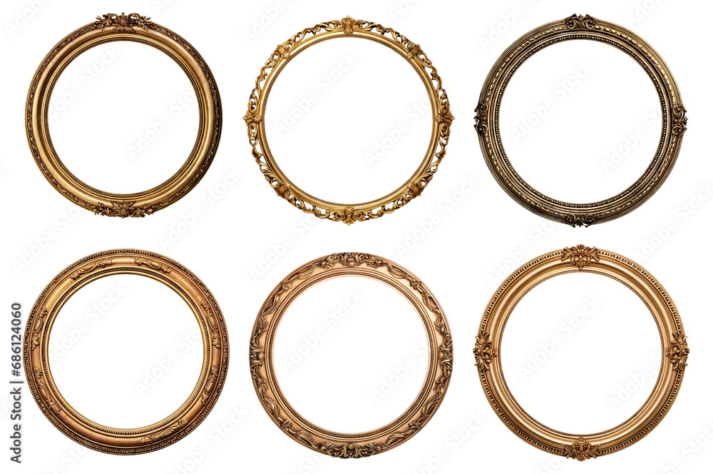 Set of round golden frames, cut out Set of round golden frames, cut out