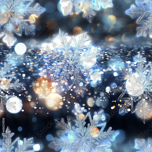 Seamless bokeh with crystal snowflakes background  ai generative