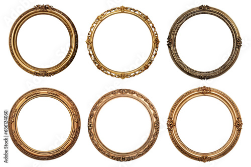 Set of round golden frames, cut out