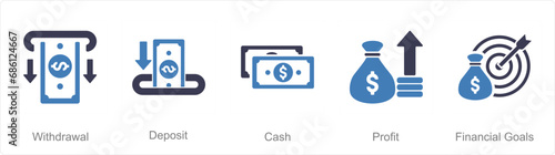 A set of 5 Finance icons as withdrawal, deposit, cash