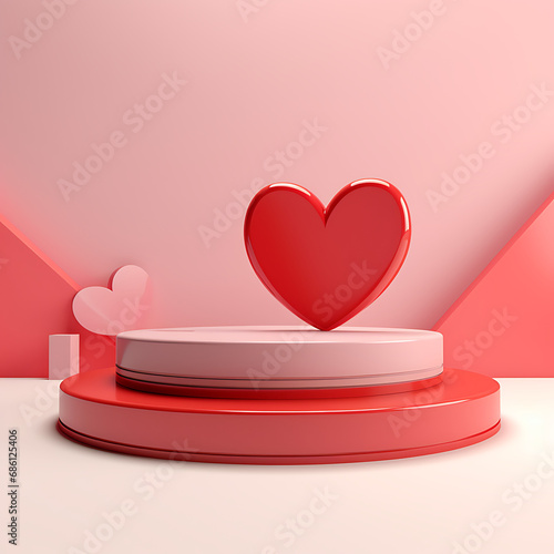 Minimalist heart 3d podium on pink background for valentine's day or wedding