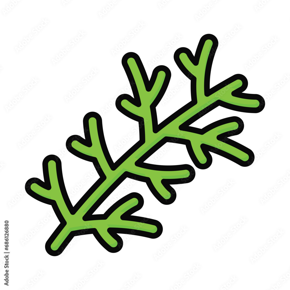 Fresh fennel twig, herb plant icon, dill weed vector design isolated on white background Fresh fennel twig, herb plant icon, dill weed vector design isolated on white background