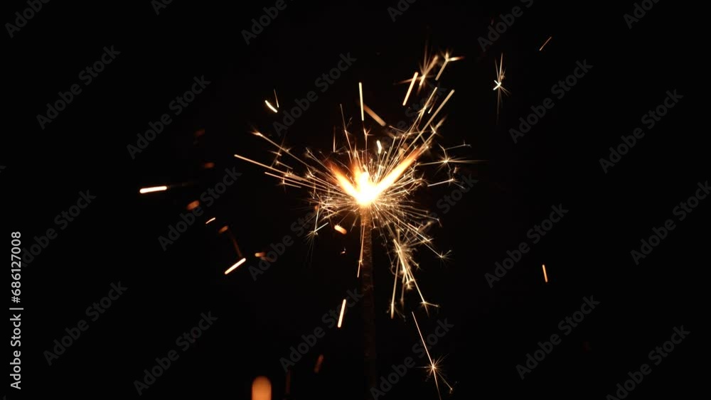 Lighting sparkler on black background, 4k Lighting sparkler on black background, 4k