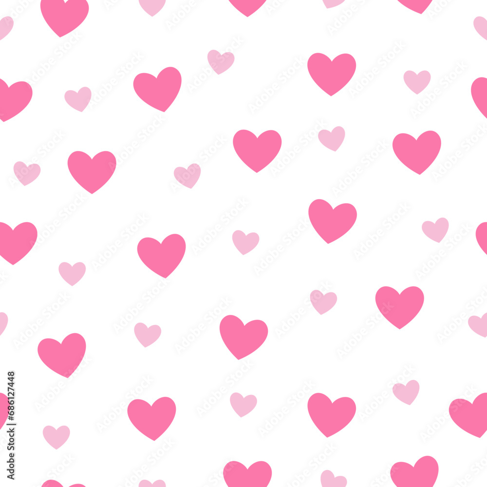 Cute pink heart seamless pattern, vector illustration.