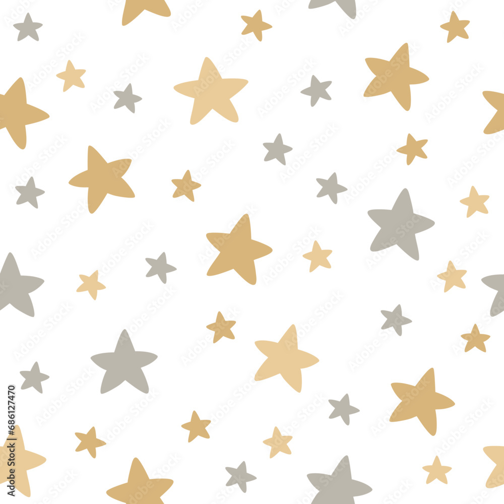 Handrawn simple gold and grey star seamless pattern. Handrawn simple gold and grey star seamless pattern.