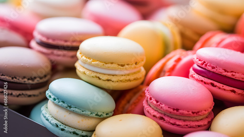 Assorted Colorful French Macarons Close-up