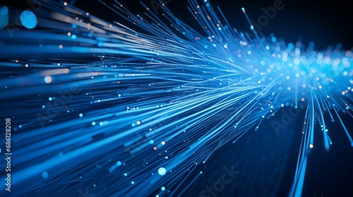 Image of radiant blue threads of fiber optic cables.