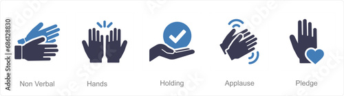 A set of 5 Hands icons as non verbal, hands, holding