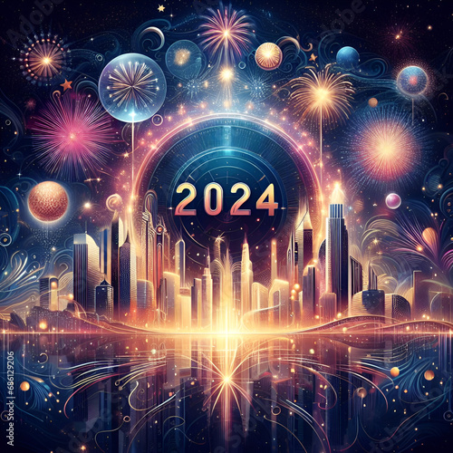 2024  happy new year  fireworks  night  celebration  light  holiday  festival  city  new year  party  bright  beautiful