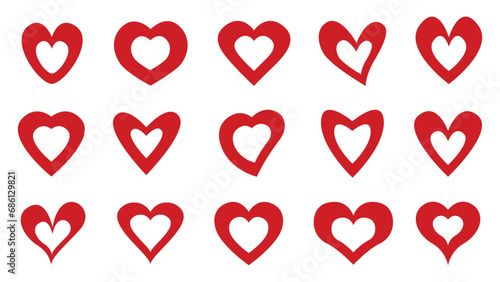 Red Hearts Icons set. Vector