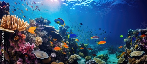 Stunning aquatic realm filled with vibrant coral and exotic fish.