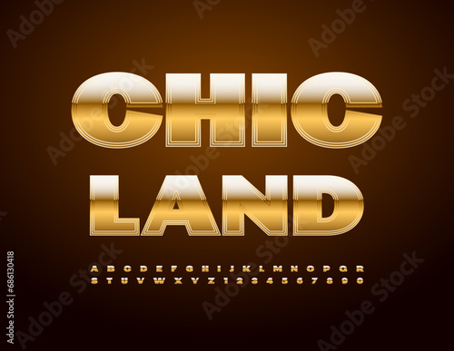 Vector premium template Chic Land. Unique luxury Font. Elite Golden Alphabet Letters and Numbers set