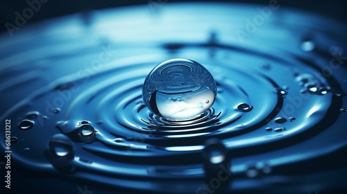 Image of blue shiny water drop on a dark background.