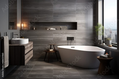 a modern luxury bathroom interior  design with bathtub
