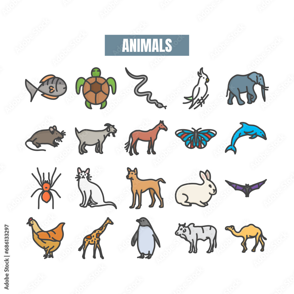 wildlife and animals icon set