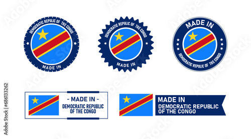Democratic Republic of the Congo, Made in Congo. Tag, Seal, Stamp, Flag, Icon vector