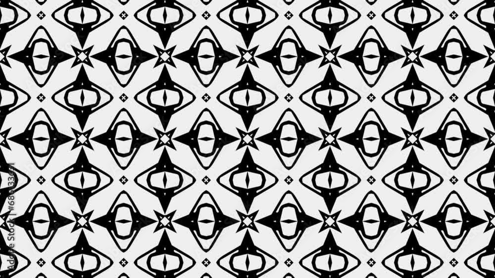Kaleidoscope with black and white patterns.Abstract background.. Seamless loop video. Wallpaper 4k. Kaleidoscope with black and white patterns.Abstract background.. Seamless loop video. Wallpaper 4k.