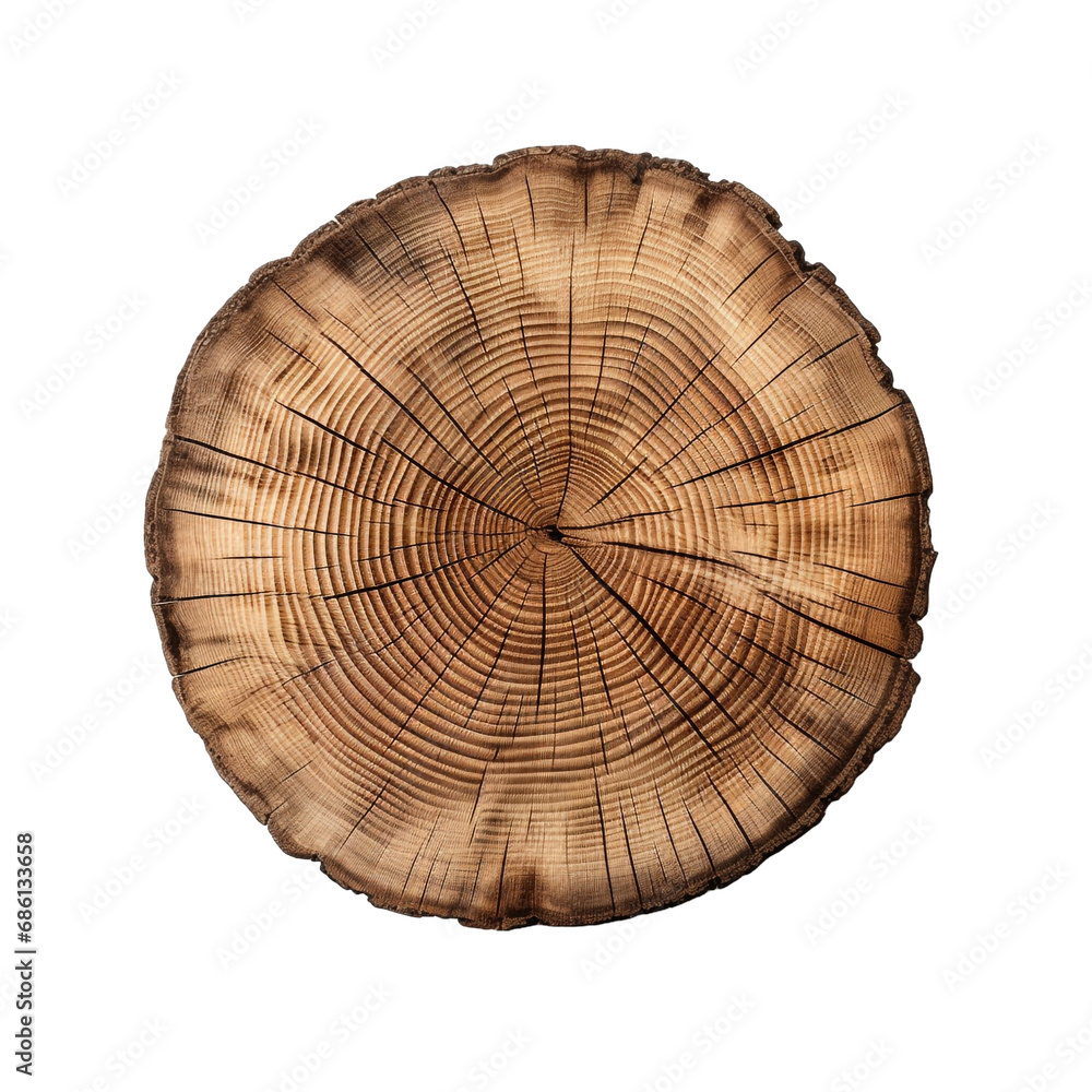 A cut out of a tree stump top view isolated on transparent background - obrazy, fototapety, plakaty 