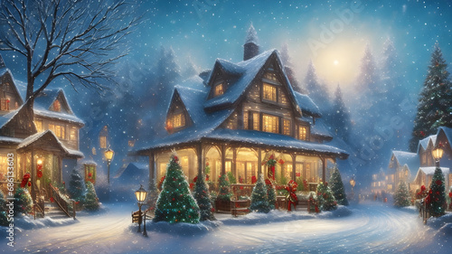 Craft a mesmerizing winter wonderland scene, radiating the magic of Christmas and sparking joy