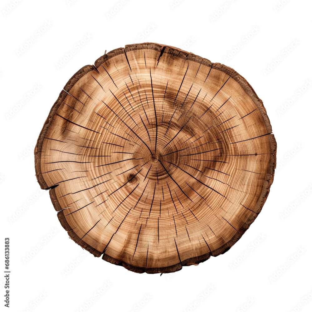 Fototapeta premium A cut out of a tree stump top view isolated on transparent background