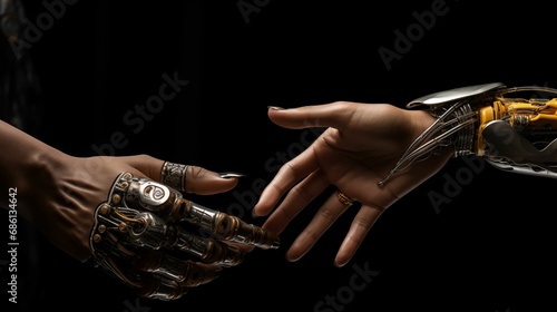 Image of a robot hand reaching out to a human hand.