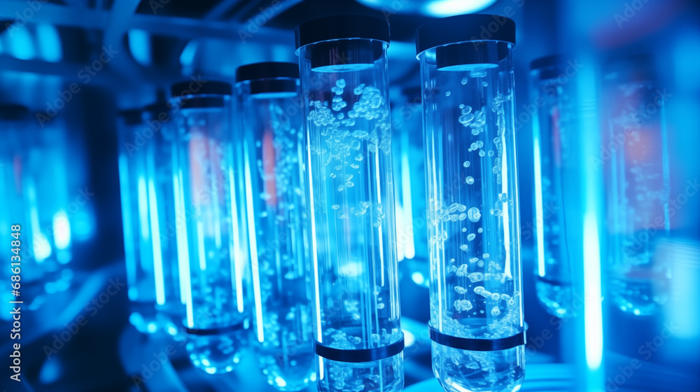 Close-up in transparent glass test tubes in a medical or science laboratory Close-up in transparent glass test tubes in a medical or science laboratory