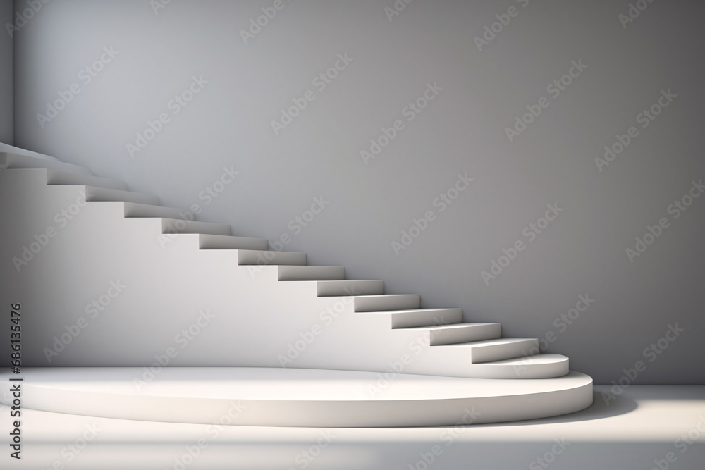 Floating White Staircase. 3D Rendering, Abstract Architecture, Surreal Illusion