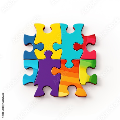 The symbol of autism is a multicolored puzzle in the form of a heart in the hands of caring parents. High quality photo