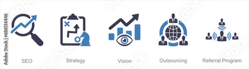 A set of 5 Increase Sale icons as seo, strategy, vision