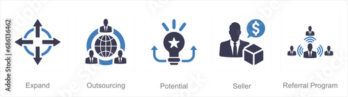 A set of 5 Increase Sale icons as expand, outsourcing, potential