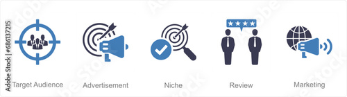 A set of 5 Influencer icons as target audience, advertisement, niche