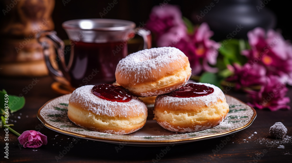 Jewish Sufganiya donuts with jam Jewish Sufganiya donuts with jam