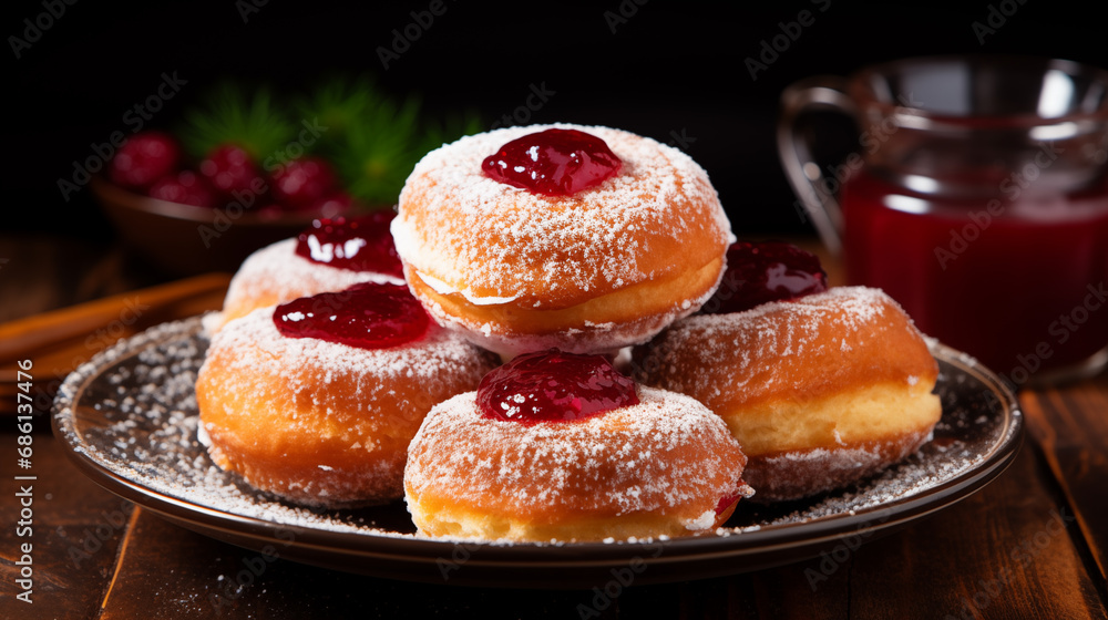 Jewish Sufganiya donuts with jam