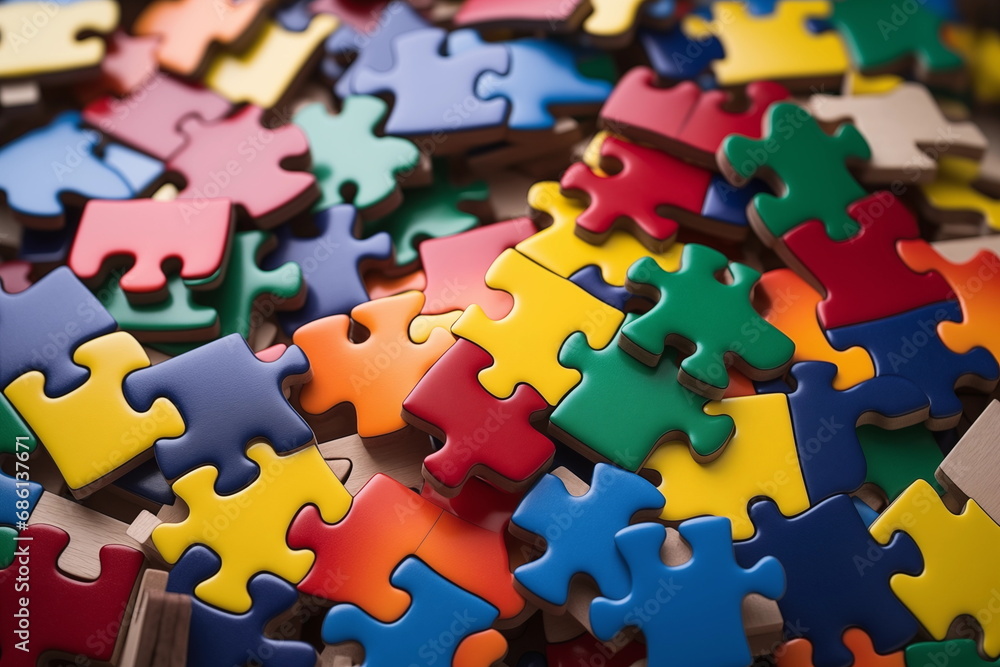The symbol of autism is a multicolored puzzle in the form of a heart in the hands of caring parents. High quality photo The symbol of autism is a multicolored puzzle in the form of a heart in the hands of caring parents. High quality photo