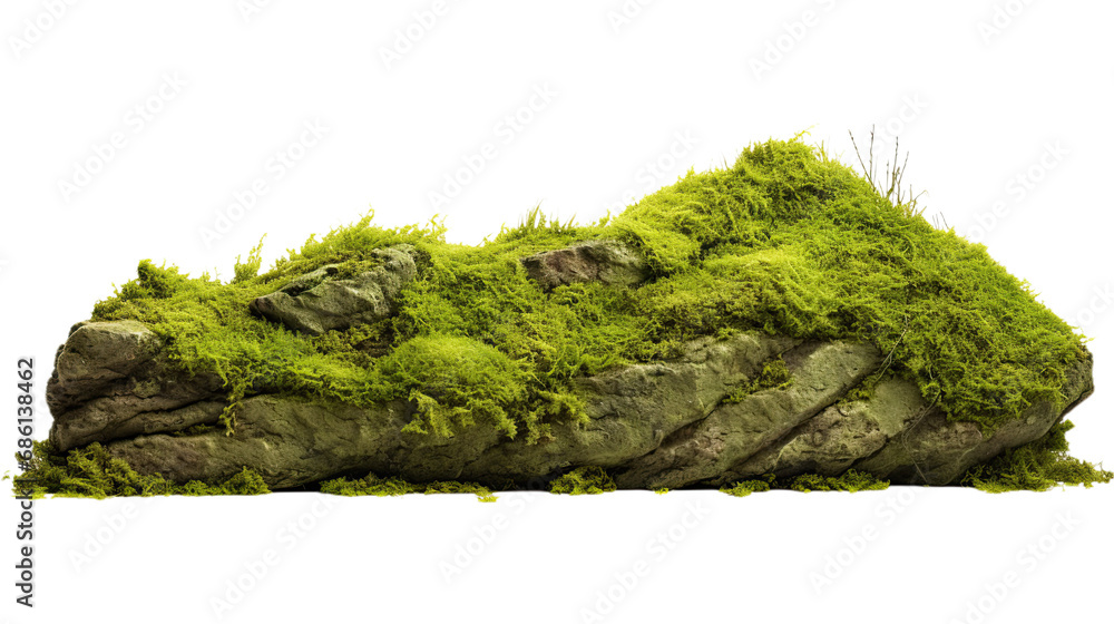 Green Moss Meadow on a rock. Side view. Isolated on Transparent background. Green Moss Meadow on a rock. Side view. Isolated on Transparent background.